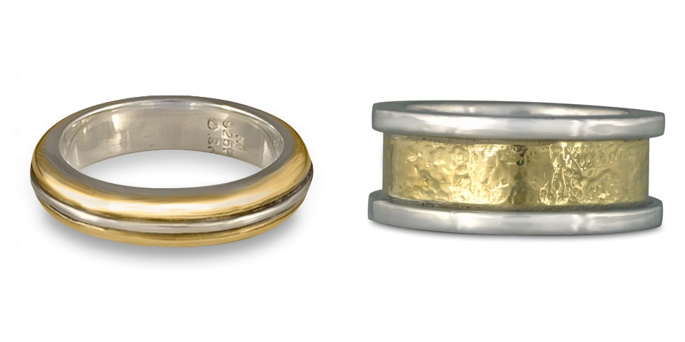 These two classic two tone wedding rings are both simple designs, but distinctly different.